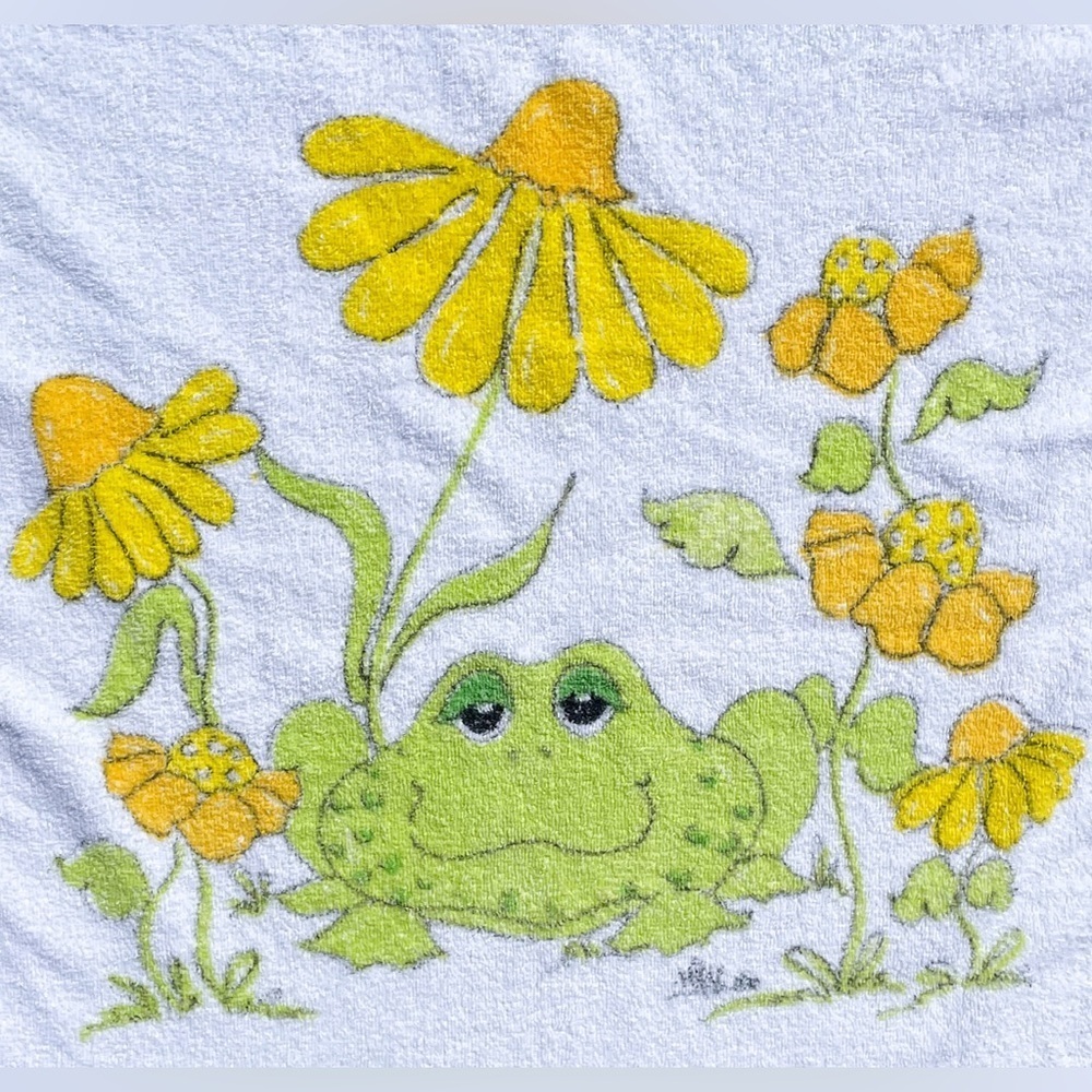 Frog Floral Vtg 1970s Cannon Fringe 21” x 36” Small Bath Towel (1) - Picture 5 of 10
